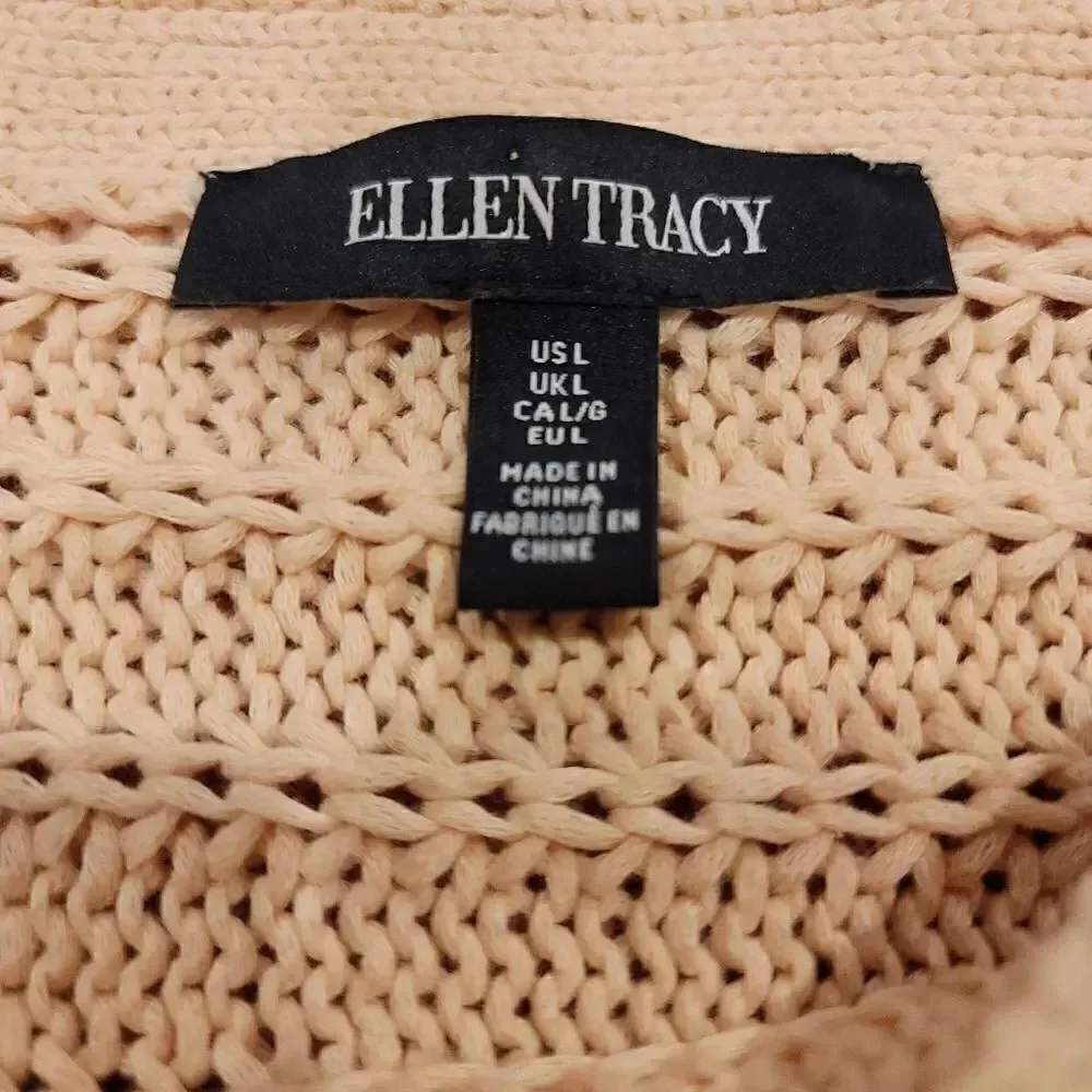 Ellen Tracy Women's Scoop Neck PEACH Sweater with Bell Sleeves, Size Large
